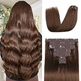 Mocona Clip in Hair Extensions Real Human Hair, Chocolate Brown – 18 Inch 7pcs 70g/Pack, Soft Remy Human Hair Clip in Extensions Straight for Women, Suitable for all Hair Types (#4 18 Inch)