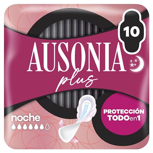 Compresas Con Alas y parte trasera más ancha, Ausonia Ultrafina Plus Noche, Protección Y Ligero Aroma Todo En Uno, 10 Compresas