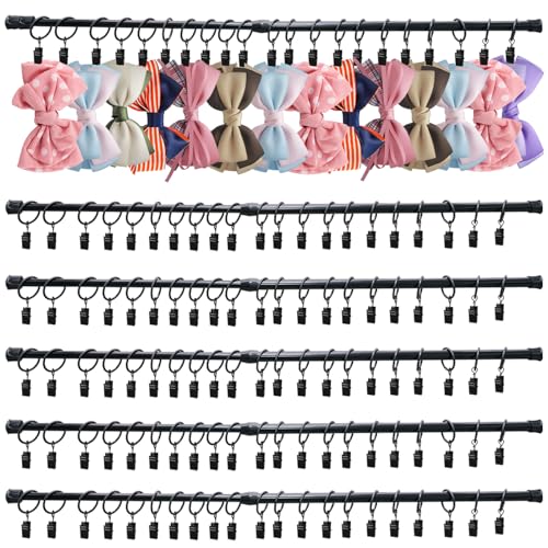 5 Pcs Wall Hanging Bow Holder Girls Hanger Headband Storage Organizer Include 5 Black Adjustable Rods 120 Metal Bow Storage Hanger 15 Wall Hooks for Closet Nursery Decor
