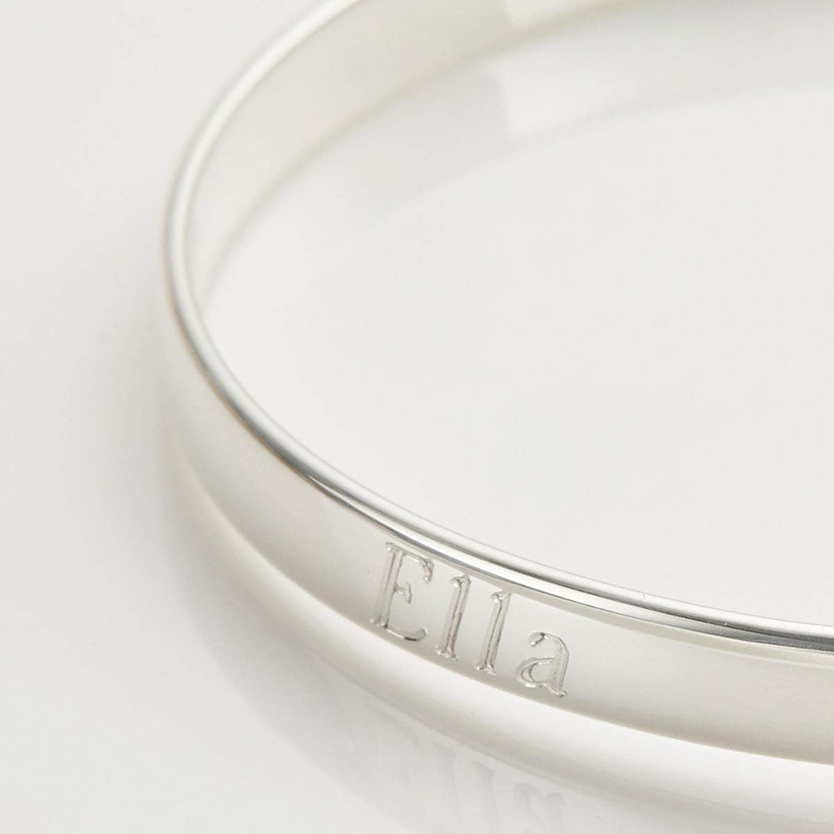 Molly B London Personalized Sterling Silver Folded Love Heart & Diamond Baby Bangle Bracelet. Baptism Bangle | Baby Jewelry | Baby Keepsake | New Baby Gift | Baby Shower & Birthday Gift