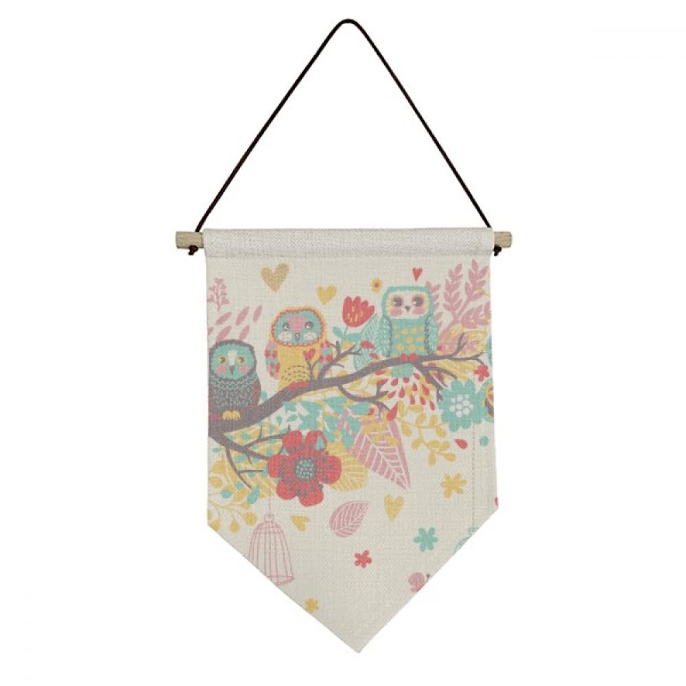Toile suspendu hiboux et fleurs : bannière décorative en tissu haute qualité
