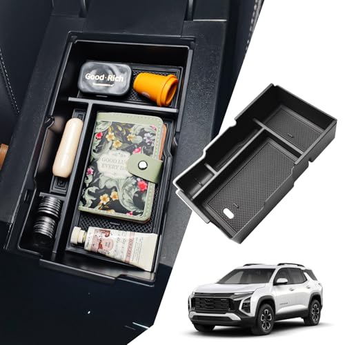 X-TKER Center Console Organizer Compatible with Chevy Equinox 2025 2026 Interior Accessories, Middle Armrest Storage Box Dual-Layer Compartment Tray for 25-26 Equinox LT/RS/ACTIV (NOT for EV)