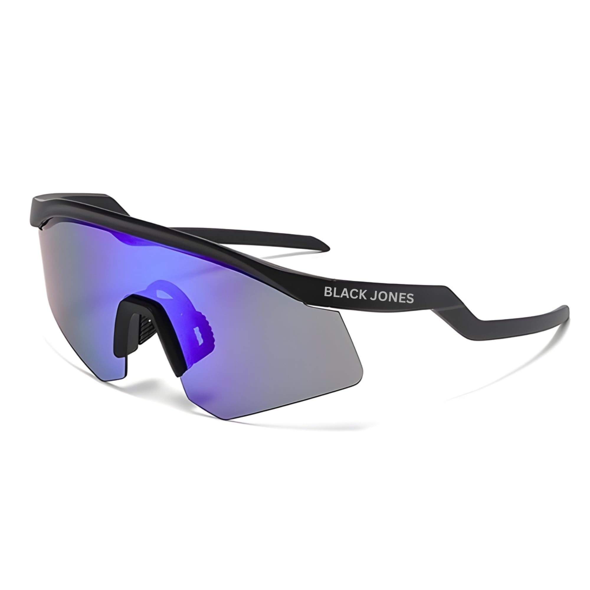 Black Jones Sports Sunglasses with Blue Mirror Lens, UV Protection, Black Frame, Lightweight Design for Running, Cycling and Outdoor Activities-image-40