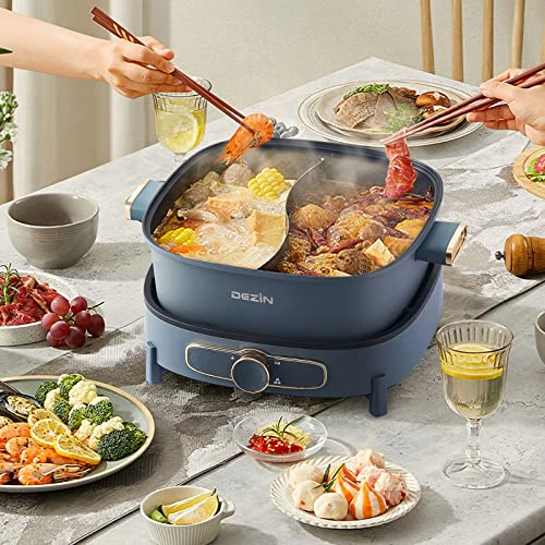 Dezin Electric Hot Pot With Divider, 5L Double-Flavor Shabu Shabu Hot Pot, Dual Sided Removable Non-Stick Electric Pot Depth Divided Hotpot Pot With Multi-Power Control, 2 Silicone Ladles Included #TOP6