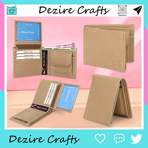 Image of Dezire Crafts Men Formal, Casual Black Artificial Leather Wallet (6 Card Slots) (Beige)