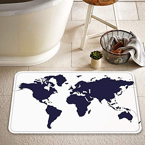 Badematte, rutschfest Waschbar Badezimmerteppich 60X100 cm,Karte, Indigofarbene Grafikkarte der W,Weiche Hochflor Badvorleger, Trocknend und