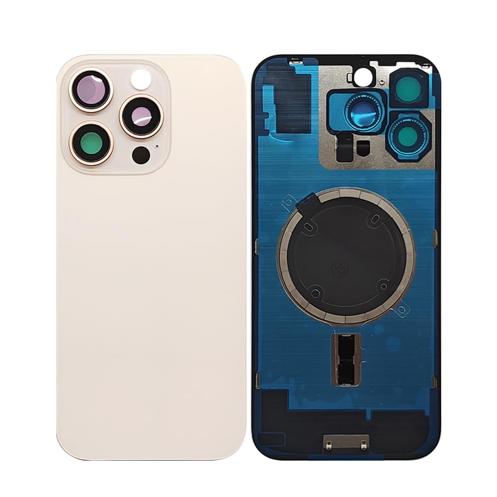 Photo 1 of 1PC Rear Back Cover Replacement Glass for iPhone 16 PRO MAX 2in1 Battery Cover Glass Door Panel Housing Big Hole Replacement Part with Small Parts Metal Plate Magnetic (White)