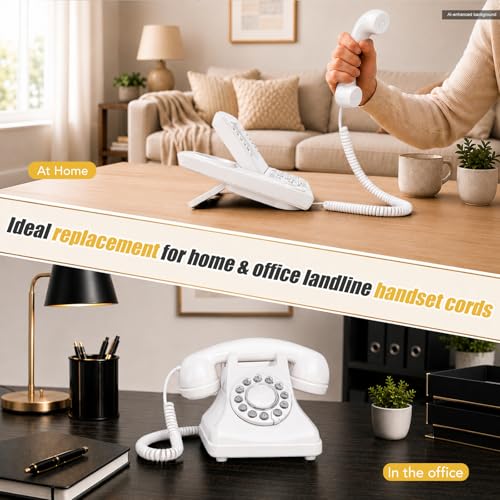 Image of Comtrue Phone Cords for Landline, 2-Pack, Telephone Handset Cords | White, Universally Compatible, Tangle-Resistant, Noise-free, Go-to Length, Ideal for office & home