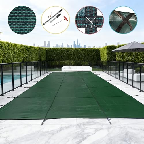 Pool Safety Cover for 18x36ft Rectangular Inground Pools, Durable Mesh Material with Complete Hardware Kit, Easy Installation & Storage, Green Mesh by DailySPR - Used condition - Image 4