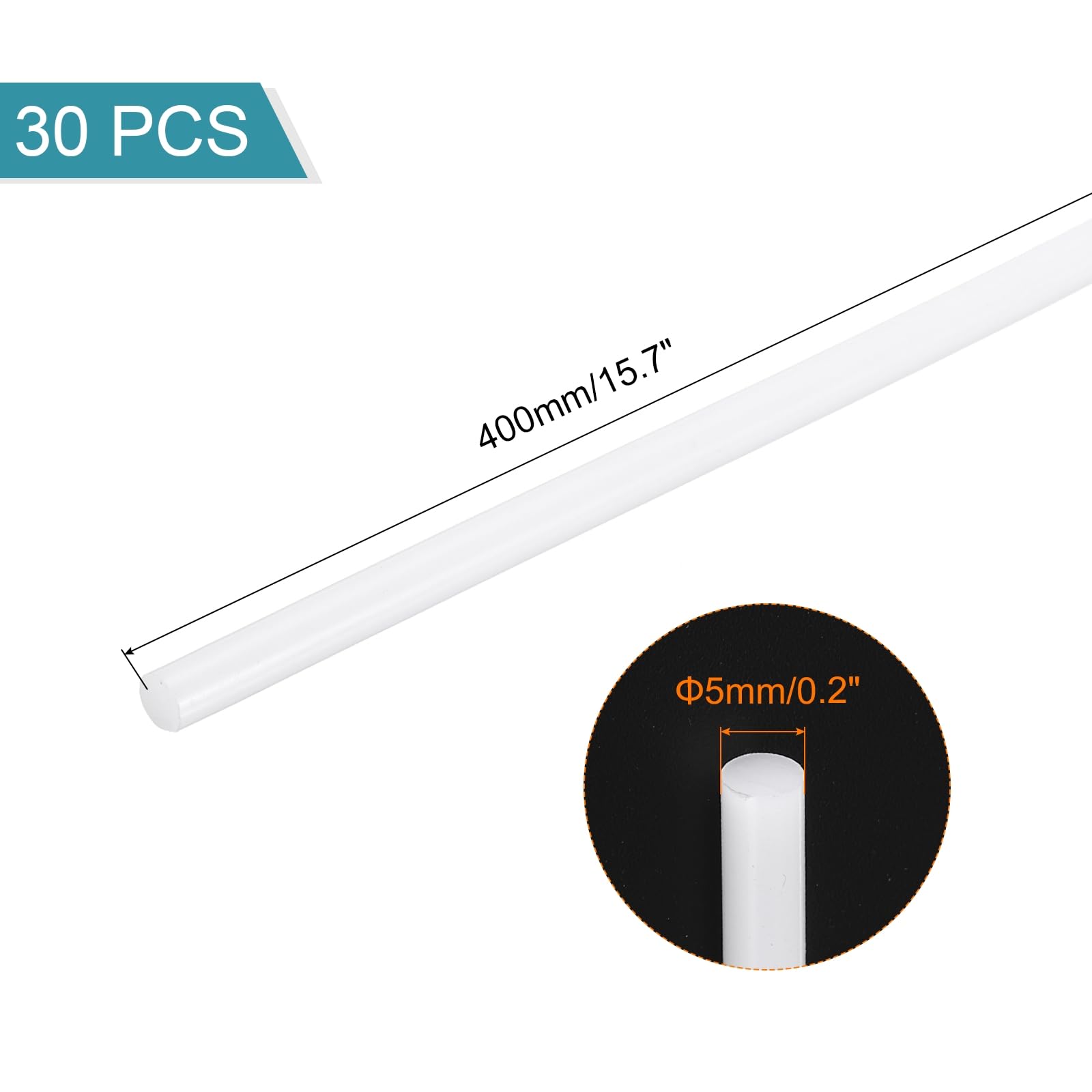 QUARKZMAN Barra Rotonda Solida In Plastica ABS 5mm x 400mm Bianca Per Materiale Modellistico Fai Da Te, Realizzazione Modelli Architettonici, Tavolo Sabbia Fai Da Te, Confezione Da 30.