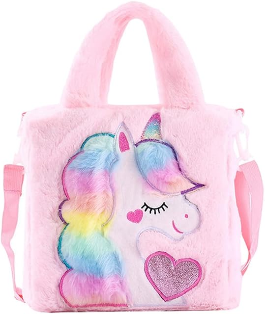 Cute Plush Unicorn Backpack,Fluffy Mini Unicorn Backpack Bags for Girls Female Travel Plush Soft Rainbow Schoolbag (Pink Handbags)