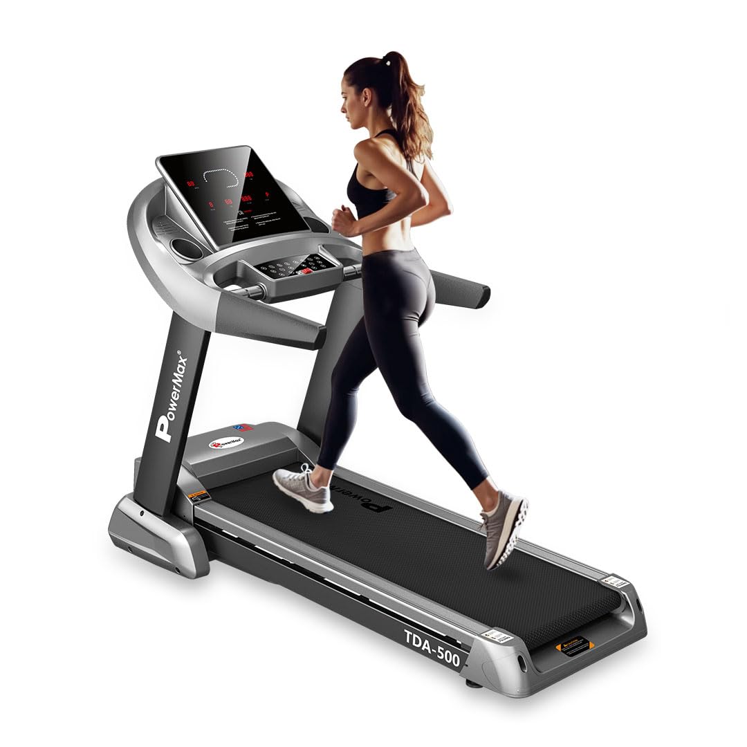 PowerMax Fitness TDA-500 4HP DC Motorized Foldable Treadmill for Home-Gym Max User Weight 150kg|Top speed 20kmph 15 Auto Incline |12 Preset