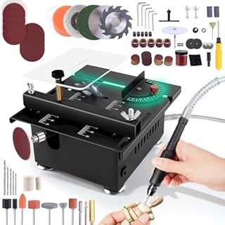 Mini Sega da Tavolo 100W - Multifunzionale e Portatile Sega da Tavolo Miniaturizzata DIY, 0~16mm Altezza di Taglio Regolabile, 7-Velocità regolabile, 4 lame, per Artigianato e Lavorazione