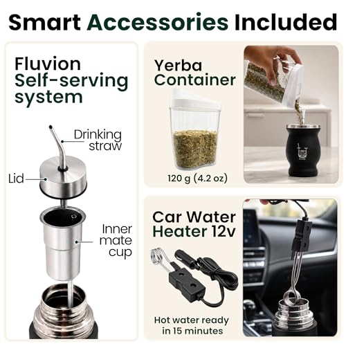 Botella térmica AutoMate de 750ml en un kit de yerba mate de acero inoxidable con doble tapa 5