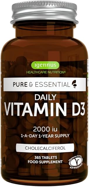 Pure & Essential Daily Vitamin D3 2000iu, 1-Year Supply, Vegetarian, 365 Small Tablets