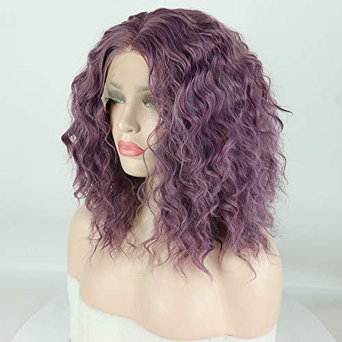 Fdsweetzj purple 13x6 Lace Front Curly Wigs,Glueless Synthetic Heat Resistant Short Bob Loose Curly Wigs For Black Women. Natural Hairline with Baby Hair (purple 14 Inch)