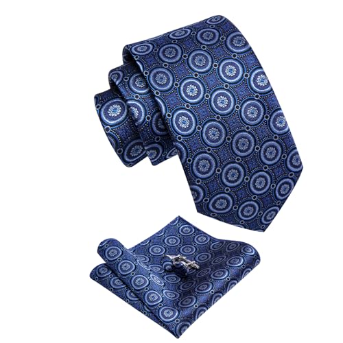 Image of YourTies Silk Paisley Floral Tie and Pocket Square Cufflinks with Lapel Pin Sets for Men 5PC Wedding Party