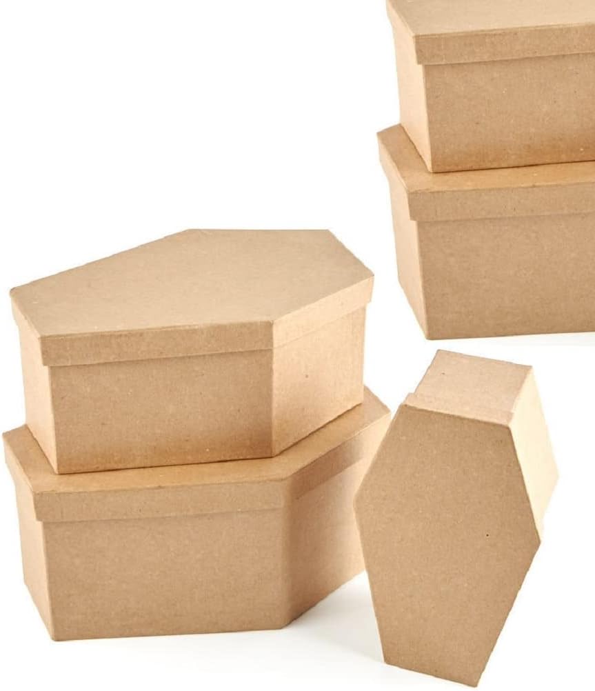 Factory Direct Craft Set of 6 Graduated Size Unfinished Paper Mache Coffin Boxes - for Halloween or Gothic Decorations