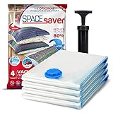 Spacesaver Premium Vacuum Storage Bags. 80% More Storage! Hand-Pump for Travel! Double-Zip Seal and Triple Seal Valve! Vacuum Sealer Bags for Comforters, Blankets, Bedding, Clothing! (Jumbo 4 Pack)