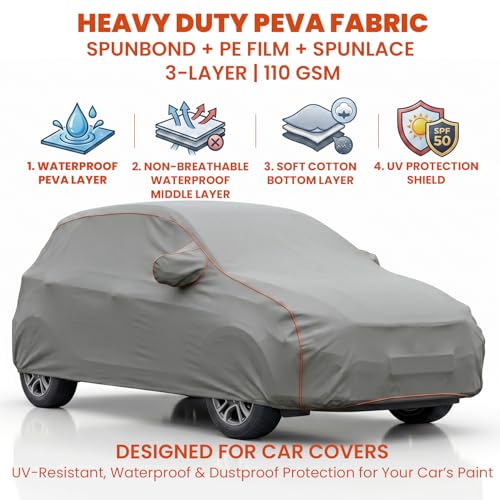 Image of Pivalo Car Cover for Maruti Suzuki Celerio - Fits All Model & Year | 100% Waterproof All-Weather UV & Paint Protection | Premium 3-Layer Fabric | Triple Stitched with Reflective Piping (Grey)