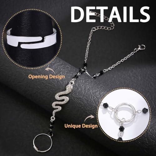 Snake Finger Ring Bracelets Crystal Hand Harness Bracelet Black Hand Chain Slave Hand Jewelry for Women3