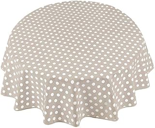 Round Oilcloth PVC Wipe Clean Tablecloth Table Cover 160cm 62" Polka Dot Beige Grey