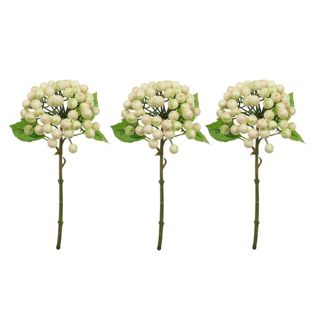FloristryWarehouse Bundle of 3 Artificial Berry Stems 30cm Tall Cream Green