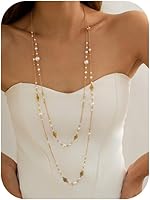 BUYITO Long Gold Pearl Necklace for Women - Trendy Dainty Layered Chain Statement Jewelry, Sweater Accessory Gift