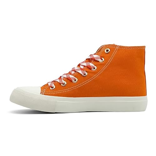 Zapatillas de lona para hombre y mujer, zapatillas de deporte de caña alta, a la moda, bordadas, informales, con cordones, para caminar, Naranja melocotón, 34 1/3 EU