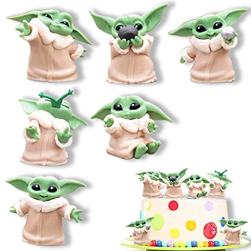 NUBODI Mini Figuren Set Yoda, 6 Stück 5~6cm PVC Baby Yoda Cake Tortenfiguren Baby Yoda Mini Figuren Yoda Spielzeug, Geeignet zum Dekorieren von Kuchen, Spielzeugdekorationen und Figuren Cover