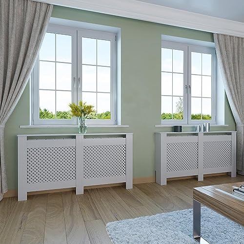 Yungeln Heizkörperverkleidung MDF 203x81x19cm verstellbar Heizungsverkleidung Heizkörper Abdeckung für Wohnzimmer Schlafzimmer Küche - weiß.