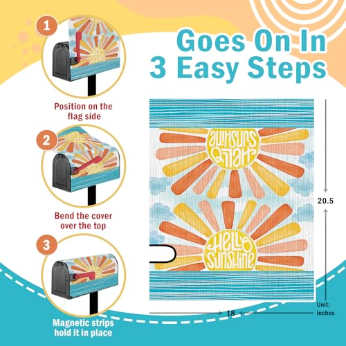 Image of Hello Sunshine Sun Boho Mailbox Cover Magnetic Standard Size 20.5 inch x 18 inch, Spring Summer Sea Ocean Decorative Post Letter Box Wrap Decor, Bohemian Seasonal Garden Yard Outdoor Decoration