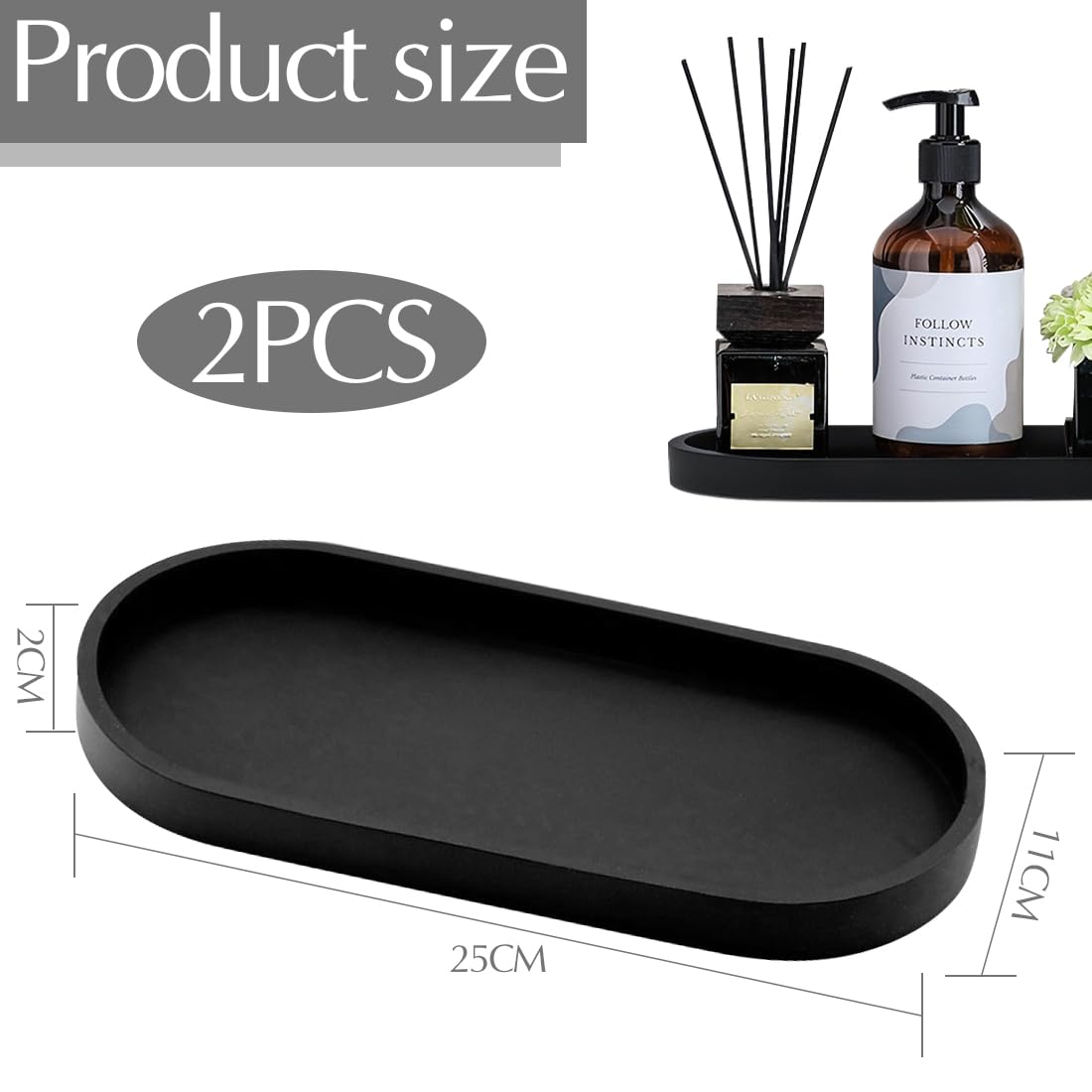 2 Stück Silikon Ablageschalen Schwarz Oval - Badezimmer & Küchen Organizer | Rutschfeste Tabletts Für Waschbecken