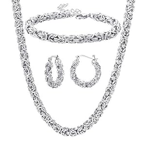 ORAZIO Stainless Steel Byzantine Chain Necklace Bracelet Earrings for Women Jewelry Set