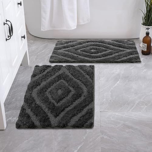 Image of Luxe Home Super Soft Microfiber Bath Mats Non-Slip TPR Backing Scotland Diamond Water Soak Bathroom Mat & Door Mats for Home Combo (38x58 cm) - Silver
