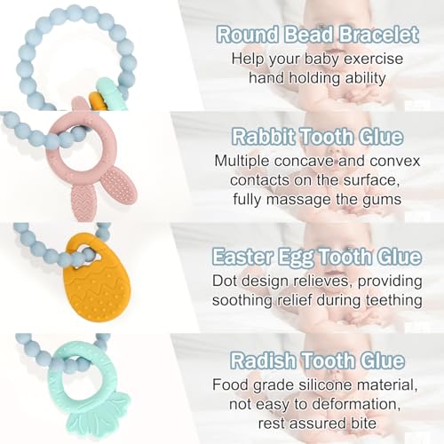 CLDY Silikon-Osterei/Karotte/Hasen-Kombinationm, Baby-Beißring, Zahnungshandschuh für Babys, Babyspielzeug ab 3 Monaten, Silikon-Beißring für Kleinkinder, Ostergeschenke für kleine Jungen und Mädchen