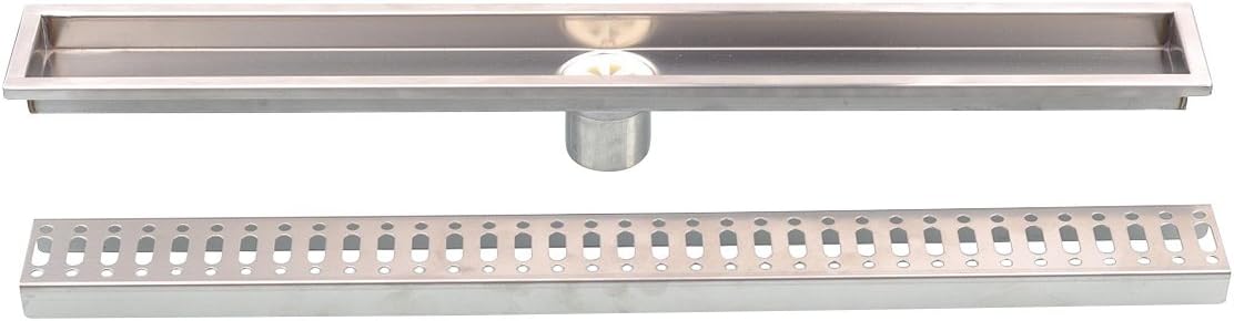 Fyeer Linear Shower Drain Floor Drain Bars Drain Strainers with Removable Grate, 24-Inch, Brushed 304 Stainless Steel