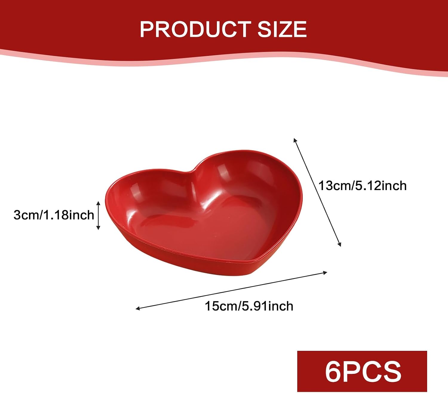 6 Pcs Valentine's Day Heart Bowl Set, Valentines Candy Bowls for Dinner Appetizer Sauce Dish Dipping Snack Fruit Dessert Steak, Red