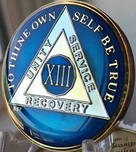 Bright Star Press 13 Year Midnight Blue Aa Alcoholics Anonymous Medallion Chip Tri Plate Gold & Nickel Plated #TOP6