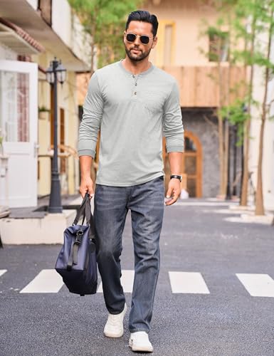 CRYSULLY Mens Long Sleeve Shirt Cotton 3 Button Pocket T-Shirts Casual Stylish Lightweight Pullover Shirt4