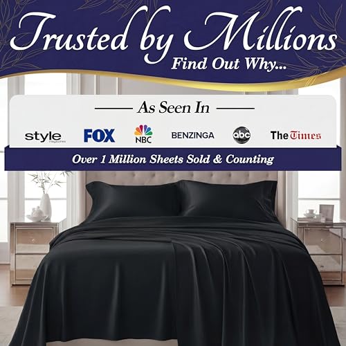Image of DECOLURE 100% Viscose Derived from Bamboo Sheets King Size - Luxury 4 Pc Naturally Cooling Sheets, Ultra Soft Bed Set - Deep 17 inch Pockets, Durable Double Stitching, Oeko Tex Standard (Black)