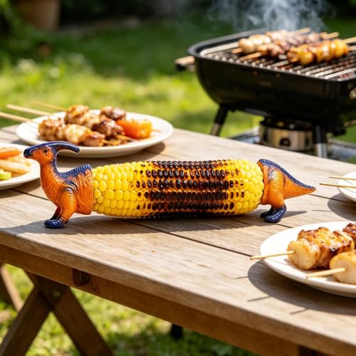 Pincho para barbacoa de dinosaurio con soporte para mazorcas de maíz duradero 4
