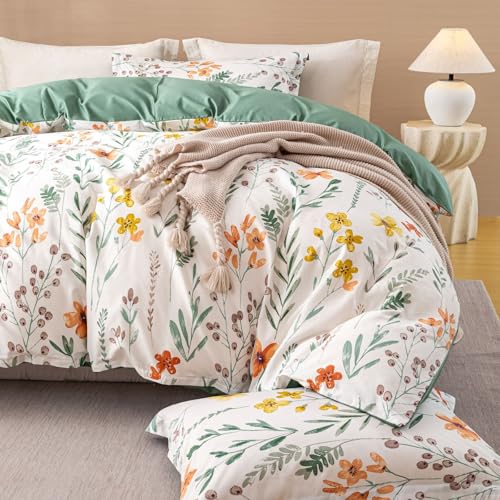 OAITE Queen Duvet Cover Set, Floral Cotton, 3-Piece