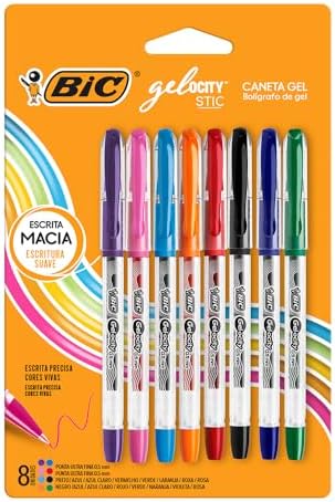 BIC, Caneta em Gel, Gelocity, Ponta Fina, 8 Cores