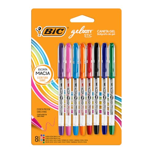 BIC, Caneta em Gel, Gelocity, Ponta Fina, 8 Cores