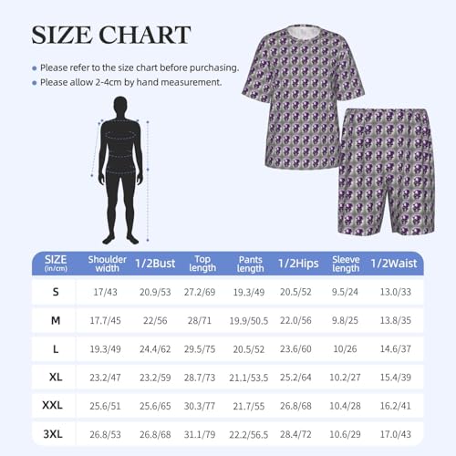 Pyjama 2 pièces homme violet avec motif rose et crâne à manches courtes