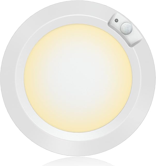Awanber Motion Sensor Ceiling Light Battery Operated Indoor, Wireless LED Lights Battery Powered for Pantry Shed Toilet Stair Basement Bathroom - 210LM 3000K Warm White