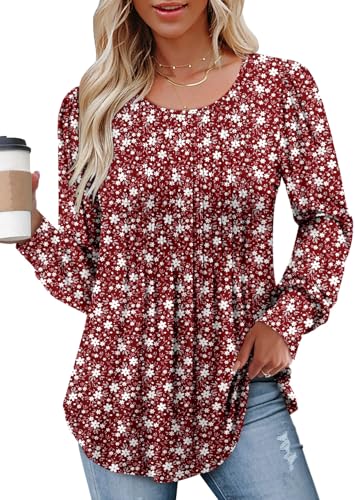BETTE BOUTIK Long Sleeve Shirts for Women Fall Tops Dressy Blouses Crewneck Tunic Tops for Leggings S-3XL