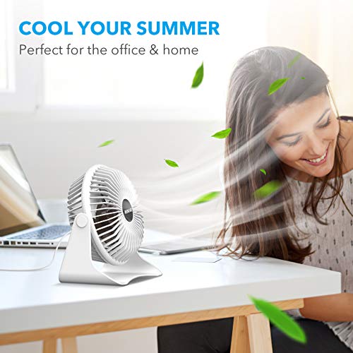 Beskar Usb Small Desk Fan - 6 Inch Portable Fans With 3 Speeds Strong Airflow, Quiet Operation And 360°Rotate, Personal Table Fan For Home,Office, Bedroom- 3.9 Ft Cord / White #TOP5