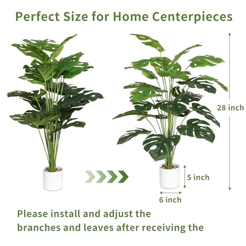 Tuocal 28" Artificial Plants Tropical Palm Tree Fake Monstera Tree in Pot Tall Faux Plant for Outdoor Indoor Home Garden Office Decoration - Cosy Home Interiors Tuocal 28" Artificial Plants Tropical Palm Tree Fake Monstera Tree in Pot Tall Faux Plant for Outdoor Indoor Home Garden Office Decoration - Image 3